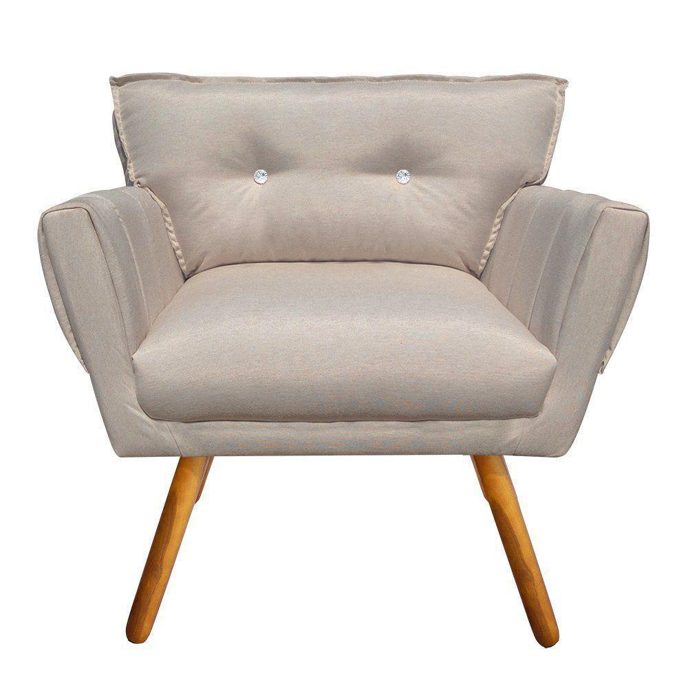 Kit 02 Poltronas Linho Fino Bege Strass Pés Palito Castanho - 8