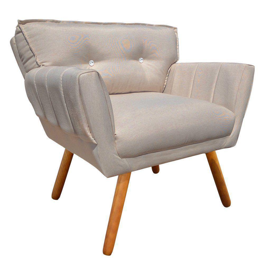 Kit 02 Poltronas Linho Fino Bege Strass Pés Palito Castanho - 9