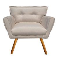 Kit 02 Poltronas Linho Fino Bege Strass Pés Palito Castanho - 8