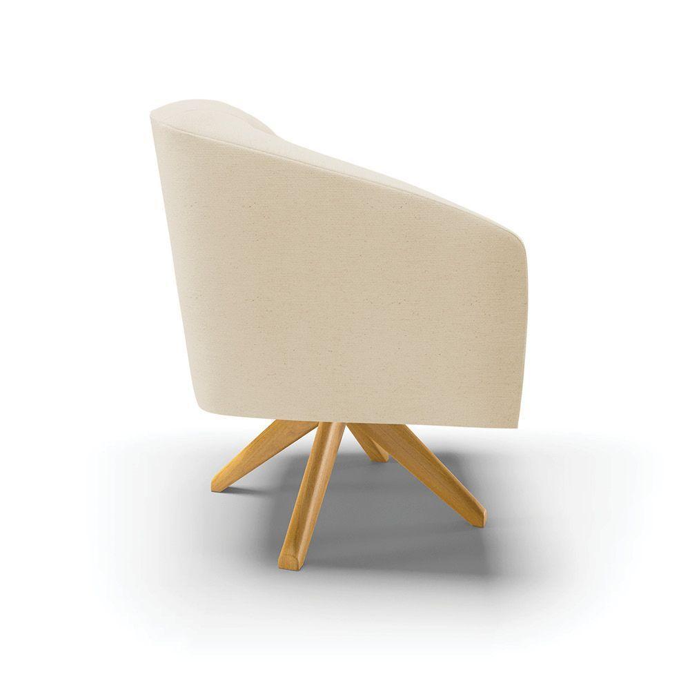 Poltrona Giratória Stella Linho Base Madeira Ma30 A19 Bege - 6