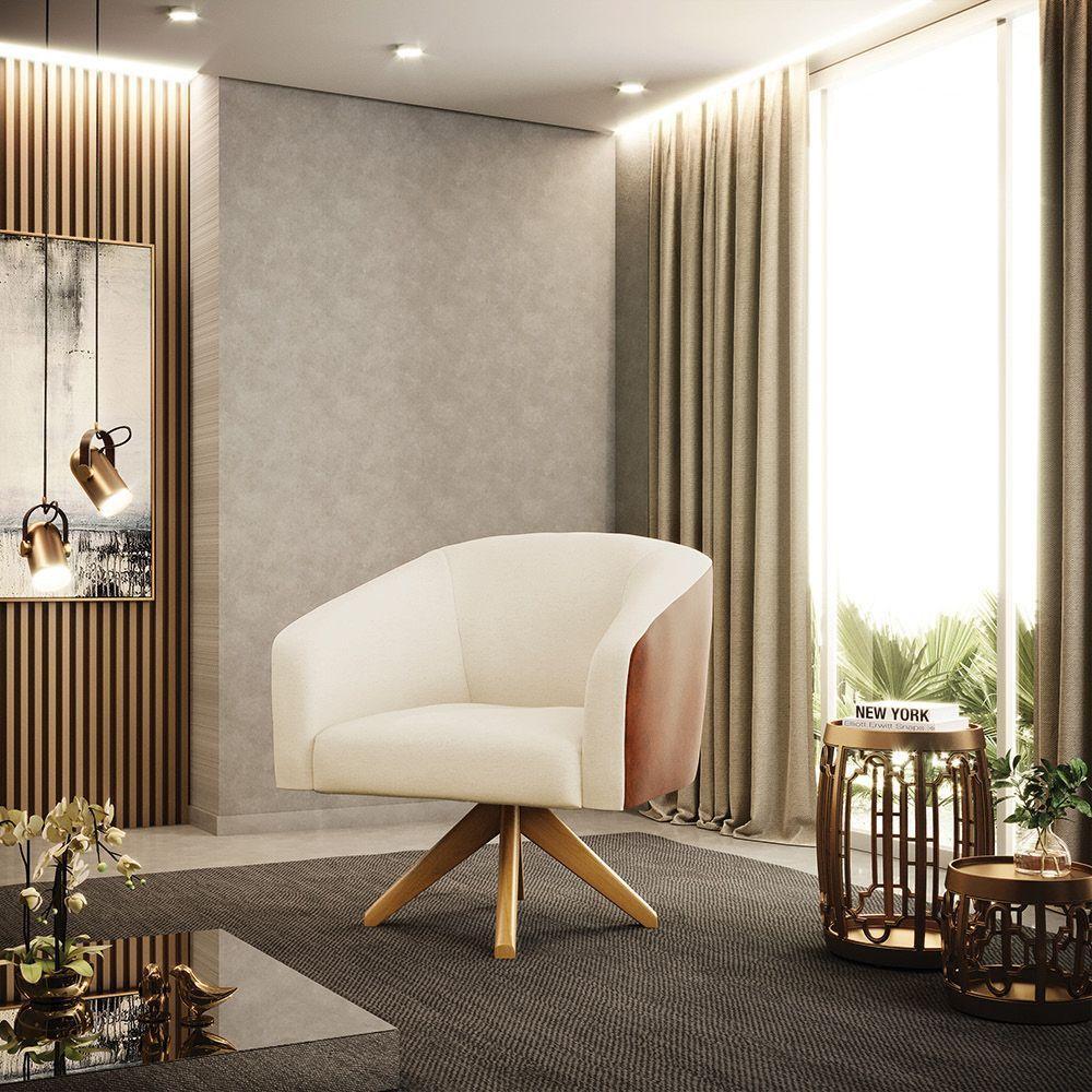 Kit 02 Poltronas Corano Nozes Com Linho Bege A19 - 8