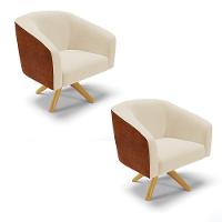 Kit 02 Poltronas Corano Nozes Com Linho Bege A19 - 1