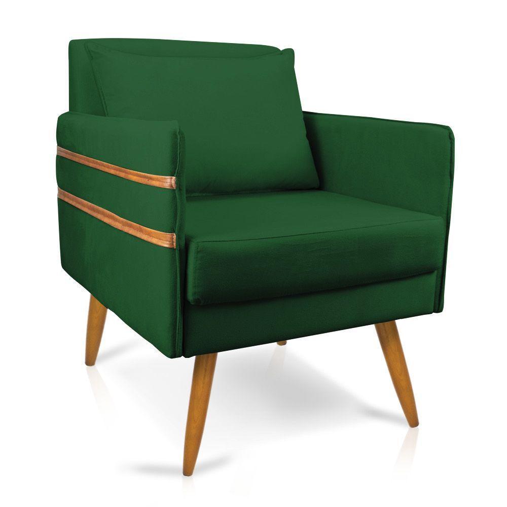 Poltrona Mari Suede Verde Pés Palito Castanho - D'rossi - 1
