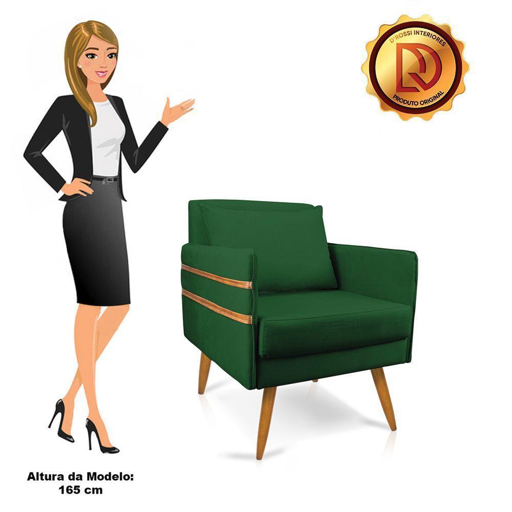 Poltrona Mari Suede Verde Pés Palito Castanho - D'rossi - 4