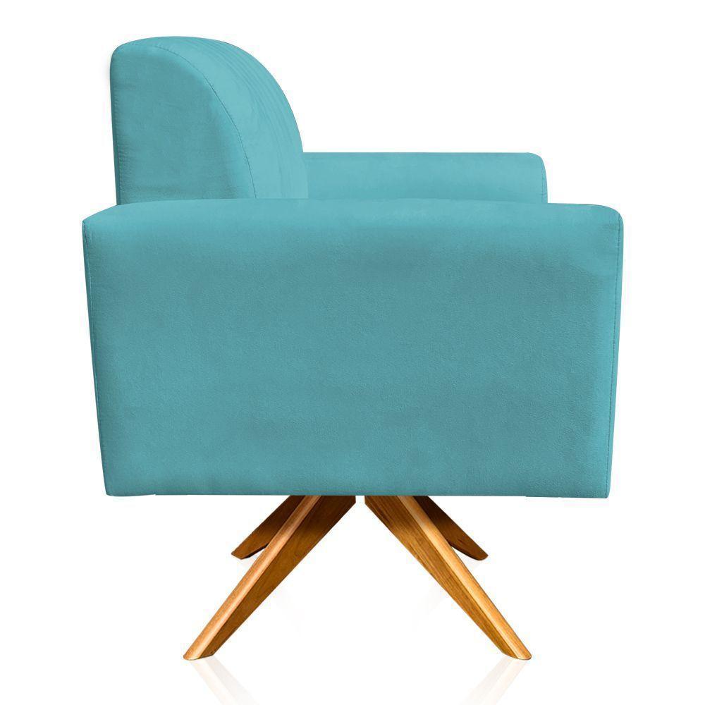 Poltrona Giratória Gomada Base Madeira Azul Turquesa - 7