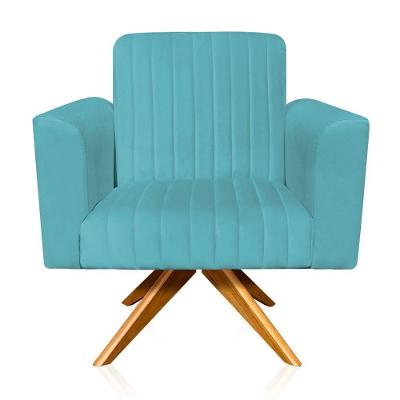 Poltrona Giratória Gomada Base Madeira Azul Turquesa