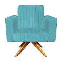 Poltrona Giratória Gomada Base Madeira Azul Turquesa - 1