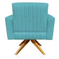 Poltrona Giratória Gomada Base Madeira Azul Turquesa - 6