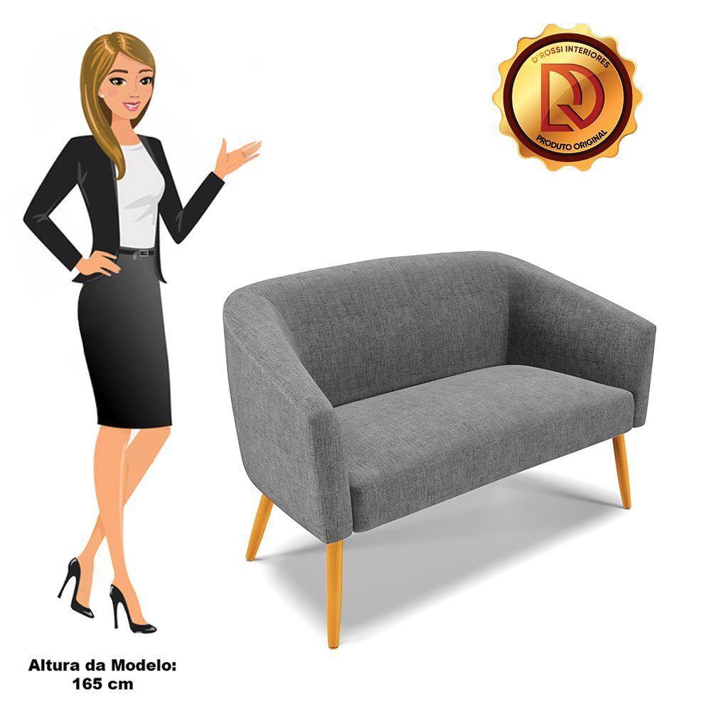 Namoradeira 02 Lugares Stella Linho Pés Palito Castanho - D'rossi Cor A26 Grafite - 3