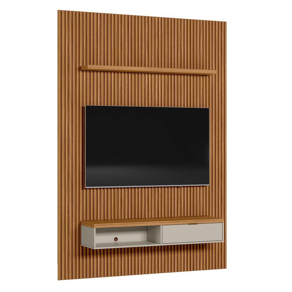 Painel Ripado Marisa Com 1 Nicho Com Tampo Engrossado E 1 Prateleira Nature E Off White 180x250 Cm - 1