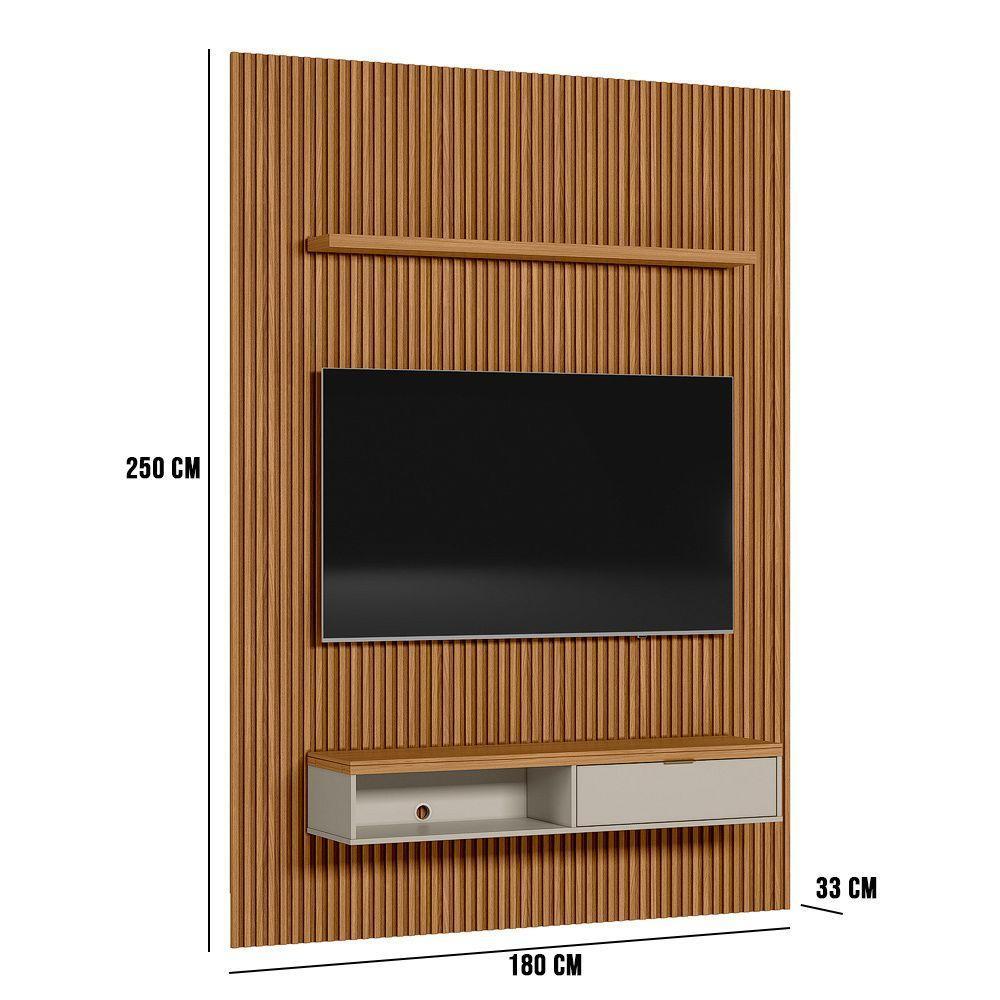 Painel Ripado Marisa Com 1 Nicho Com Tampo Engrossado E 1 Prateleira Nature E Off White 180x250 Cm - 2