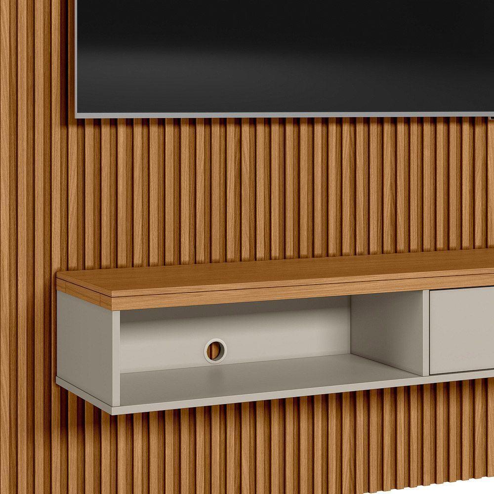 Painel Ripado Marisa Com 1 Nicho Com Tampo Engrossado E 1 Prateleira Nature E Off White 180x250 Cm - 6