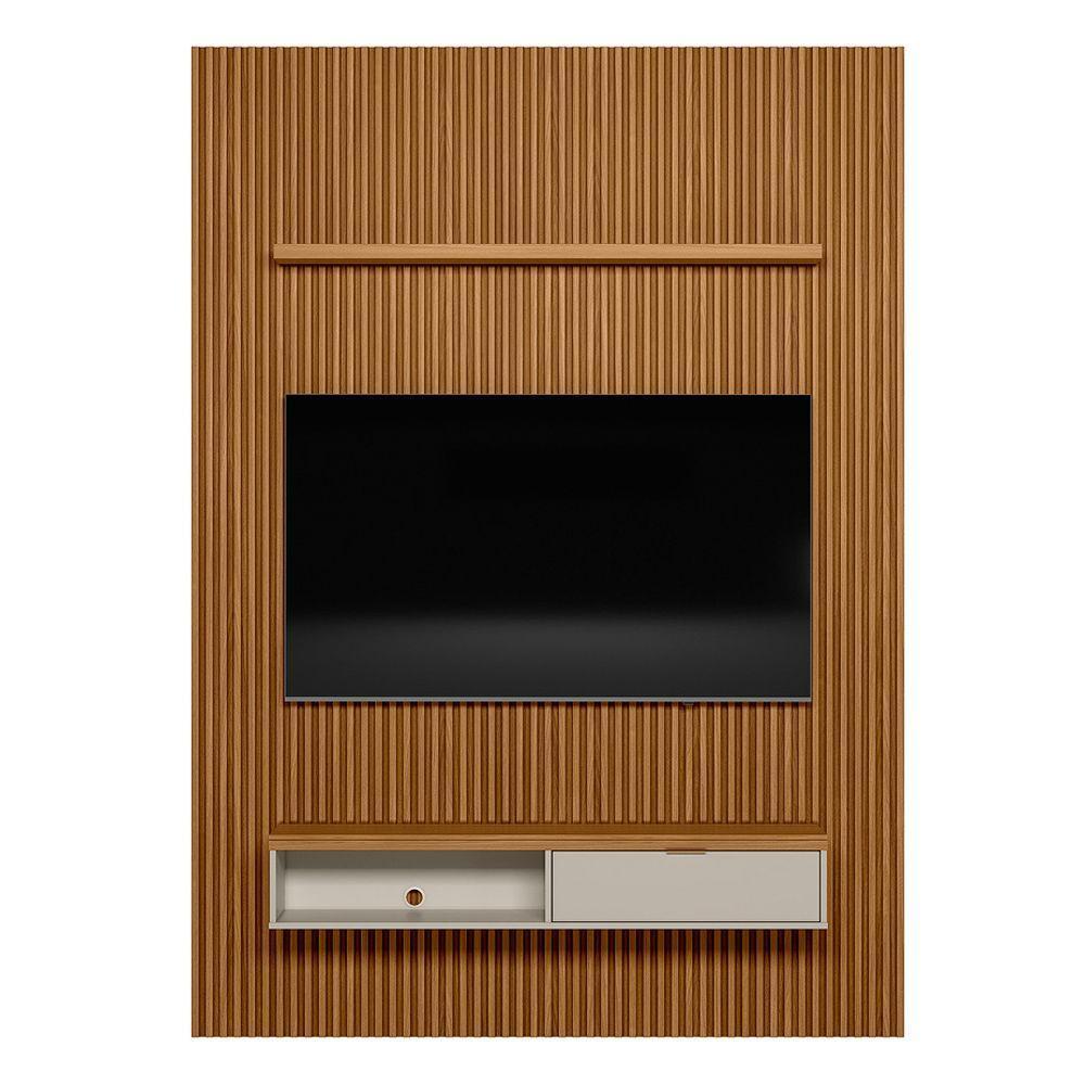 Painel Ripado Marisa Com 1 Nicho Com Tampo Engrossado E 1 Prateleira Nature E Off White 180x250 Cm - 7