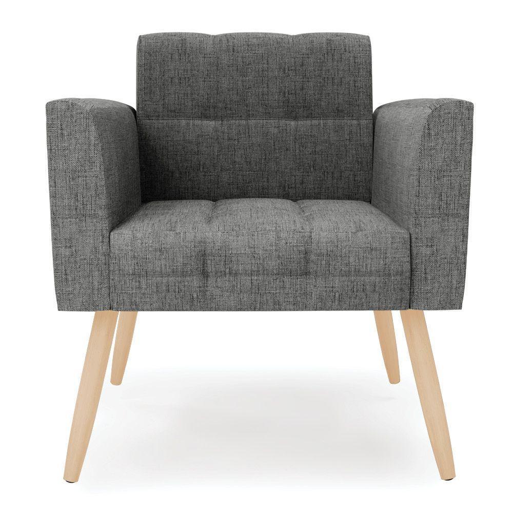 Kit 2 Poltronas Elisa Linho Grafite A26 Pés Palito Natural - D'rossi - 3