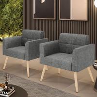 Kit 2 Poltronas Elisa Linho Grafite A26 Pés Palito Natural - D'rossi - 2