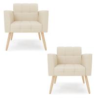 Kit 2 Poltronas Elisa Linho Bege A19 Pés Palito Natural - D'rossi - 1