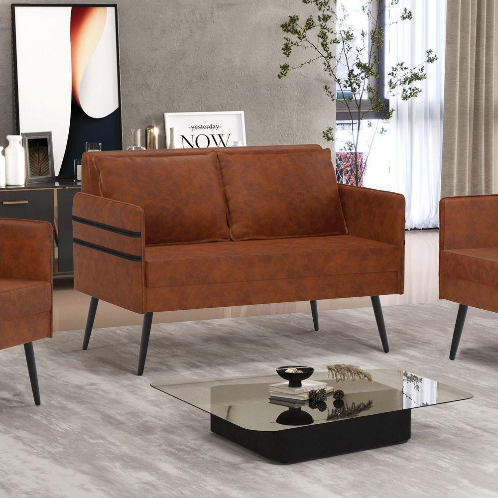 Namoradeira 02 Lugares Mari Corano Pés Palito De Ferro Nozes - 8