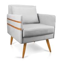 Poltrona Mari Suede Cinza Pés Palito Castanho - D'rossi - 1