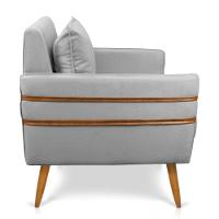 Poltrona Mari Suede Cinza Pés Palito Castanho - D'rossi