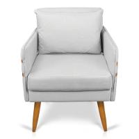 Poltrona Mari Suede Cinza Pés Palito Castanho - D'rossi - 6