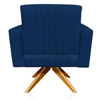 Poltrona Giratória Gomada Base Madeira Azul Marinho - 5