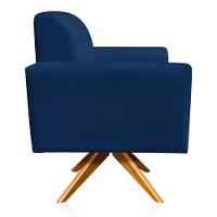 Poltrona Giratória Gomada Base Madeira Azul Marinho - 6