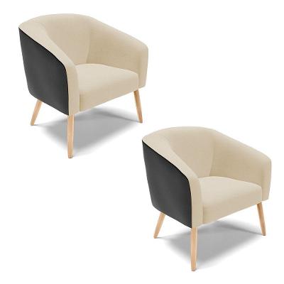 Kit 02 Poltronas Corano Preto Com Linho Areia Pés Palito