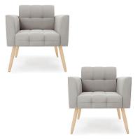 Kit 2 Poltronas Elisa Veludo Pés Palito Natural - D'rossi Cor Cinza - 1