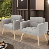 Kit 2 Poltronas Elisa Veludo Pés Palito Natural - D'rossi Cor Cinza - 3