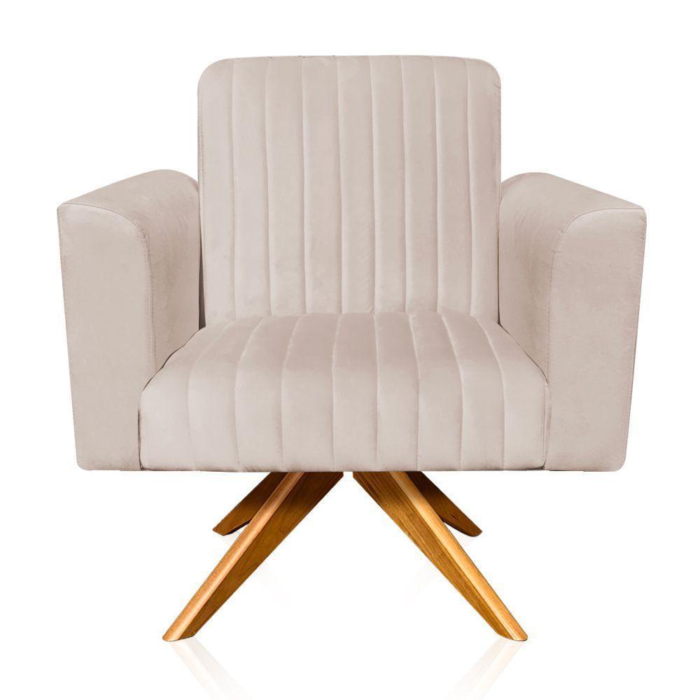 Poltrona Giratória Viena Gomada Base Madeira Ma30 Cor Bege - 1