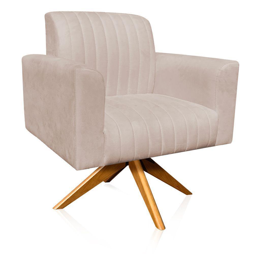 Poltrona Giratória Viena Gomada Base Madeira Ma30 Cor Bege - 8