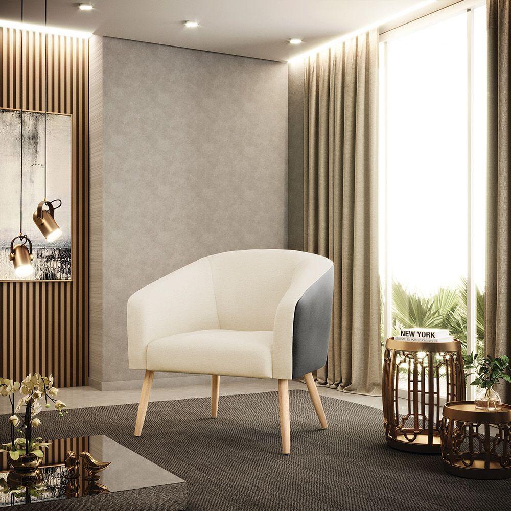 Poltrona Corano Preto Com Linho Bege Pés Palito - 7