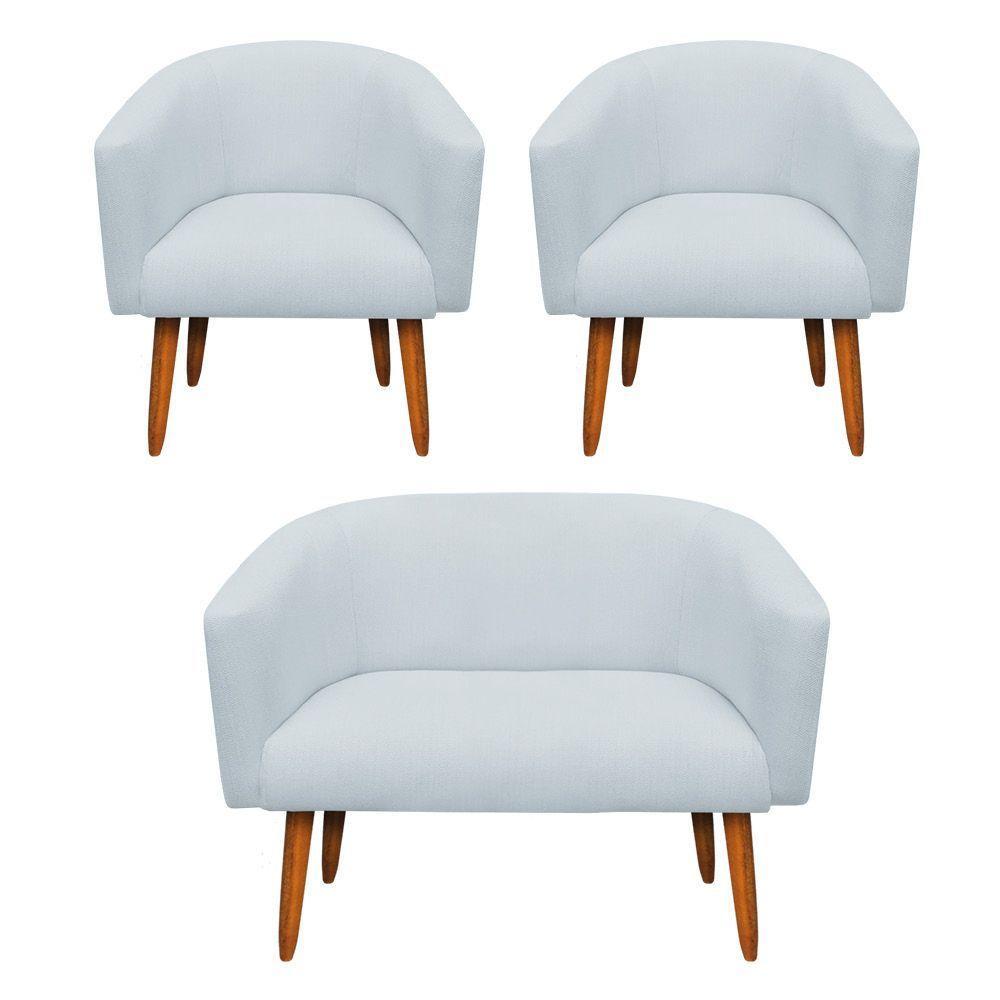 Kit 02 Poltronas E 01 Namoradeira Stella Cinza Claro A05 - 1