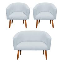 Kit 02 Poltronas E 01 Namoradeira Stella Cinza Claro A05 - 1