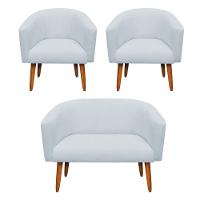 Kit 02 Poltronas E 01 Namoradeira Stella Cinza Claro A05