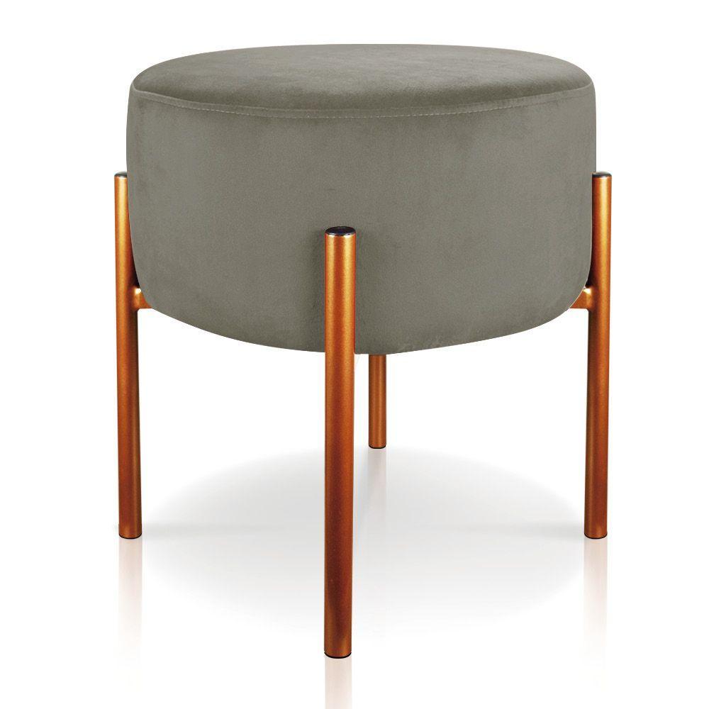 Puff Iron Suede Marrom Rato Base Metálica Cobre - D´rossi - 1