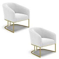 Kit 2 Poltronas Stella Bouclê Base Metálica Industrial Dourado - D'rossi Cor Off White - 1