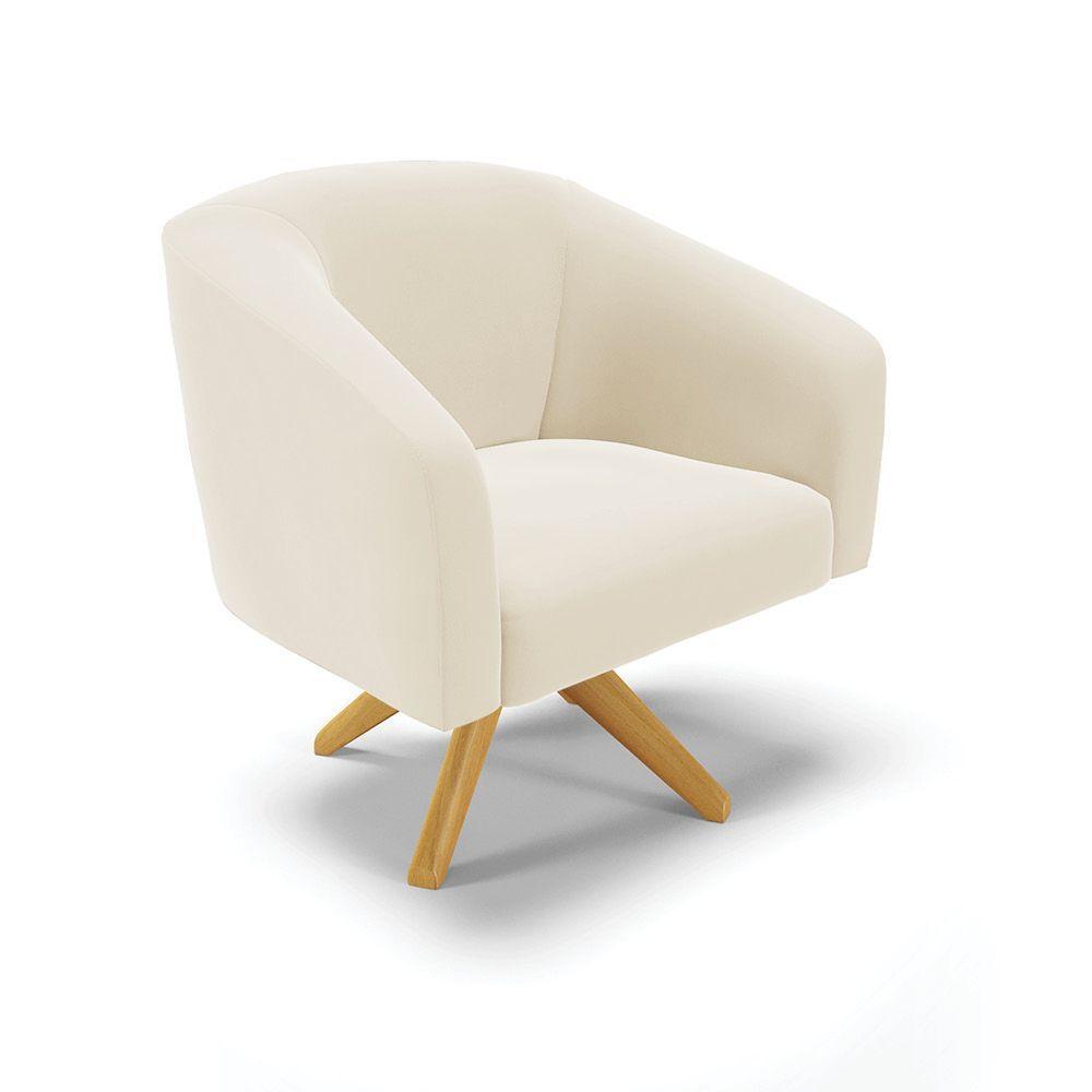 Poltrona Giratória Stella Veludo Base Madeira Ma30 - D'rossi Cor Bege - 1