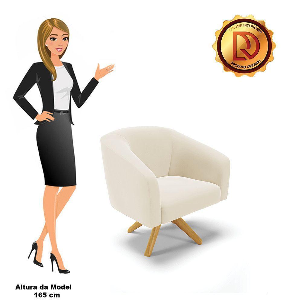 Poltrona Giratória Stella Veludo Base Madeira Ma30 - D'rossi Cor Bege - 4