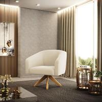 Poltrona Giratória Stella Veludo Base Madeira Ma30 - D'rossi Cor Bege - 8