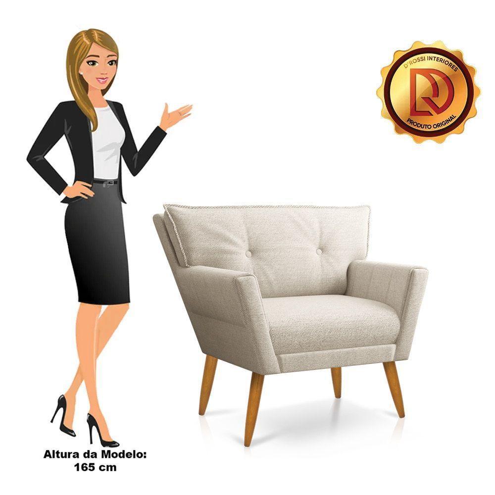 Kit 02 Poltronas Linho Fino Bege A27 Pés Palito Castanho - 8