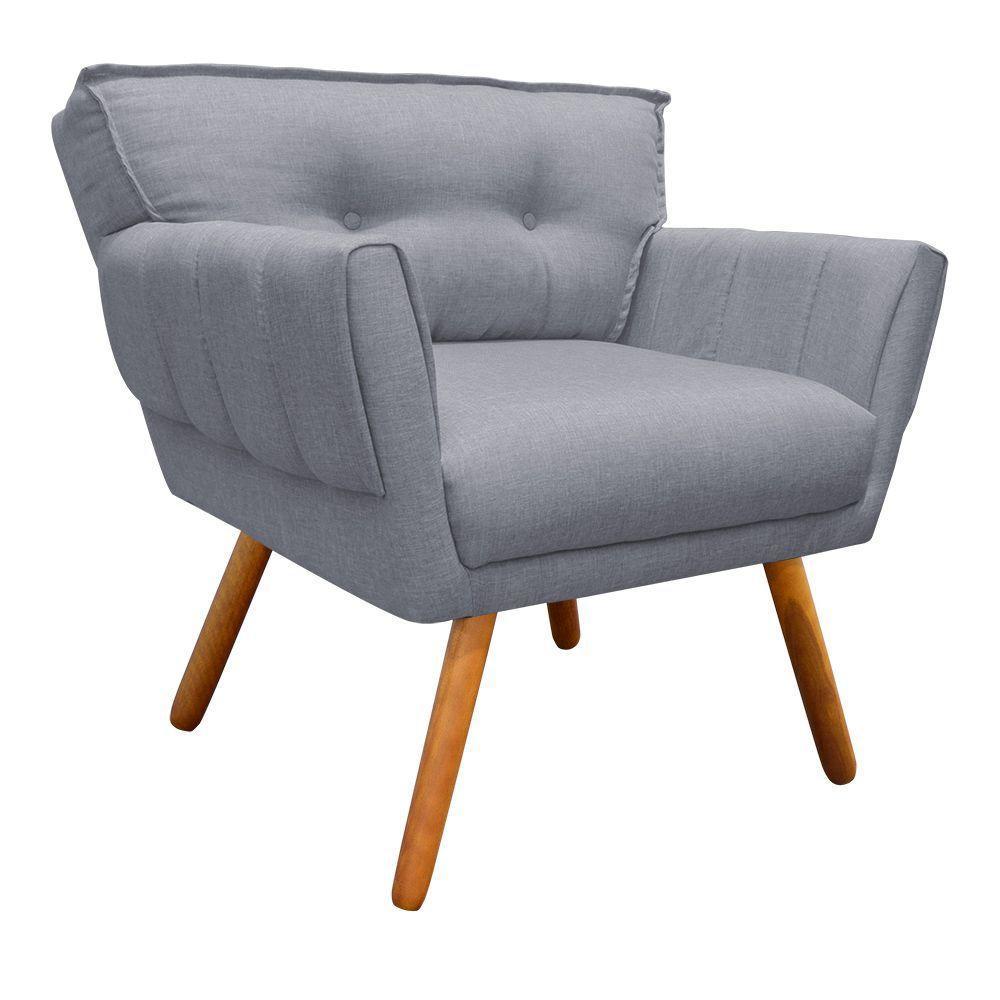 Kit 02 Poltronas Linho Cinza A26 Pés Palito Castanho D´rossi - 3