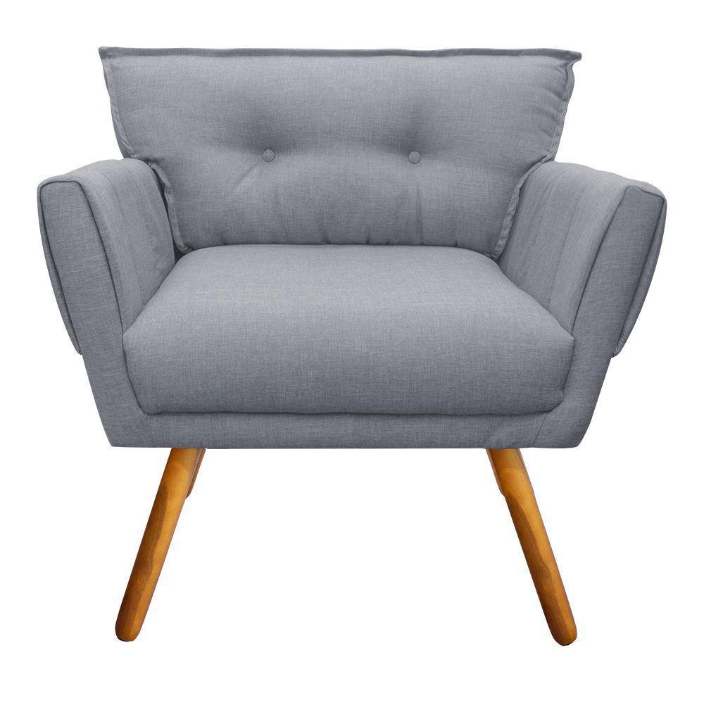 Kit 02 Poltronas Linho Cinza A26 Pés Palito Castanho D´rossi - 5