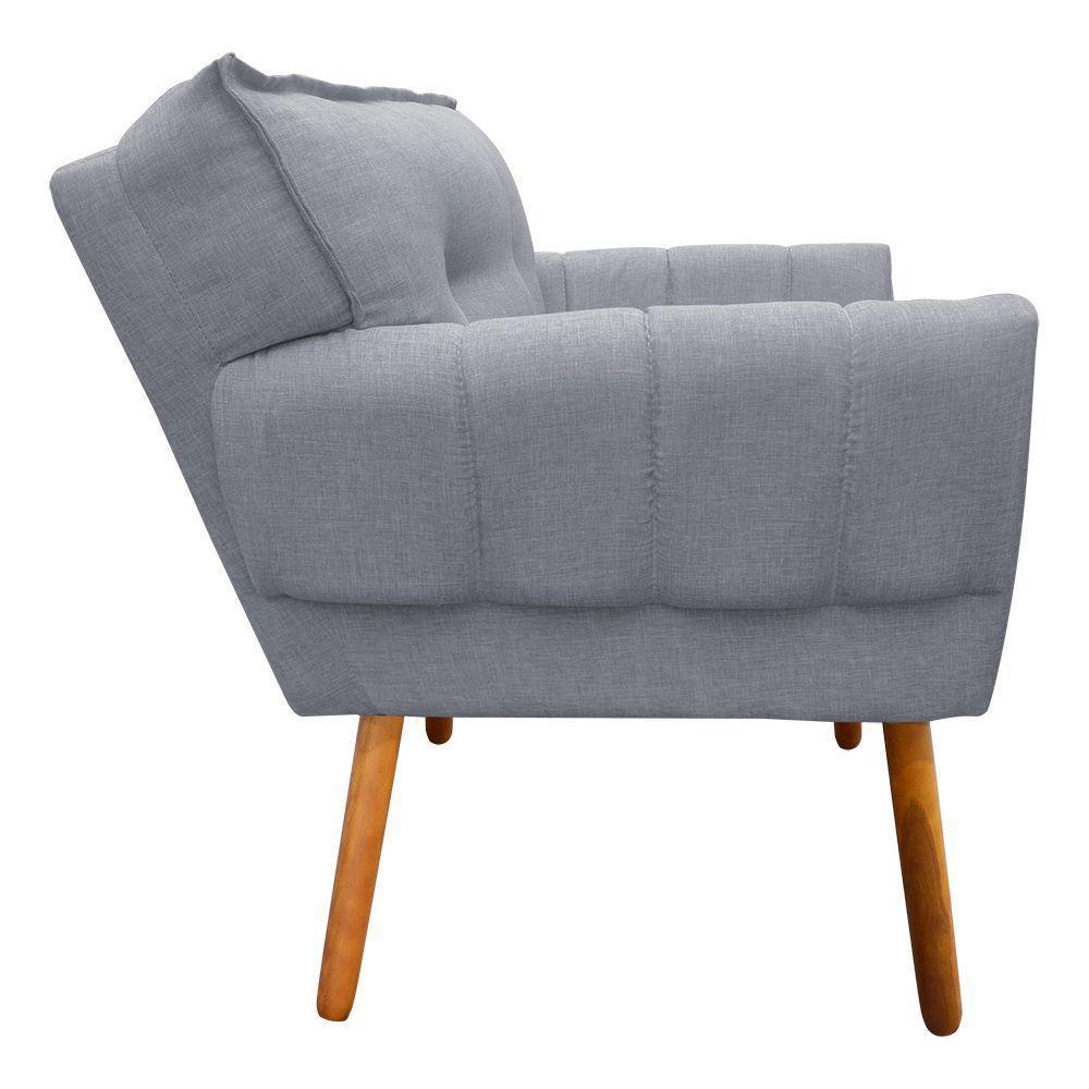 Kit 02 Poltronas Linho Cinza A26 Pés Palito Castanho D´rossi - 8