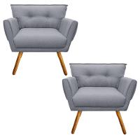 Kit 02 Poltronas Linho Cinza A26 Pés Palito Castanho D´rossi - 2