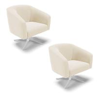 Kit 02 Poltronas Giratória Stella Veludo Bege Base Cromada - 1