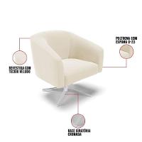 Kit 02 Poltronas Giratória Stella Veludo Bege Base Cromada - 3