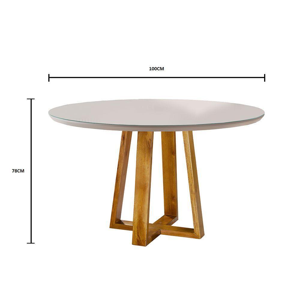 Conjunto Sala De Jantar Natalle 4 Lugares Mesa Redonda Tampo Em Vidro 1,0m E 4 Cadeiras Móveis Mundial Mel/offwhite/cinza Profundo - 2