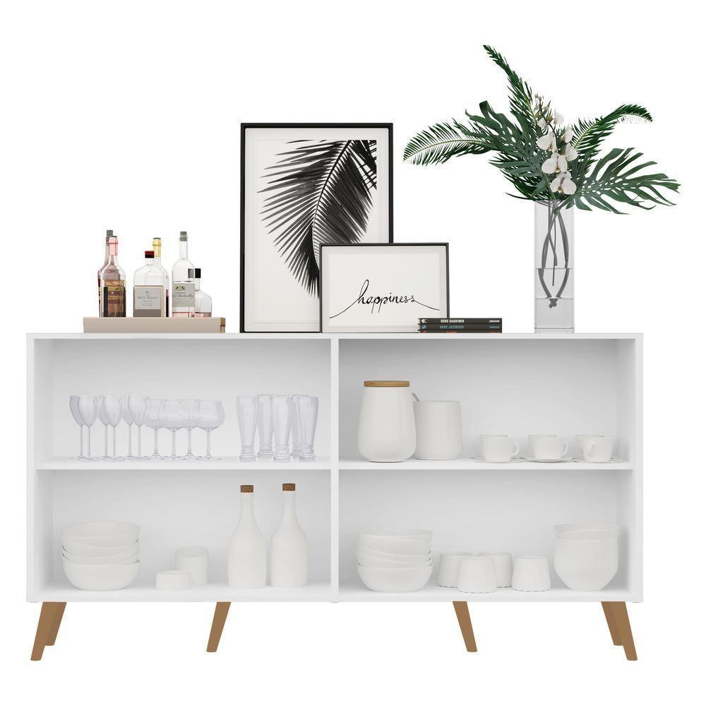 Aparador Buffet 4 Portas Retrô Veneza Multimóveis V3556 Branco/Natural Branco/Natural - 4