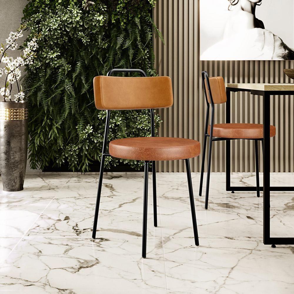 Cadeira Decorativa Estofada Para Sala De Jantar Barcelona L02 Couríssimo Whisky Camel - 7